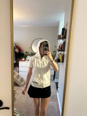 Abercrombie & Fitch Cream Hooded Short-Sleeve Zip Jacket
